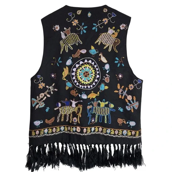 Neiman Marcus Vest Women's Large Boho Vintage Festival Embroidered Open‎ Front - Picture 2 of 6